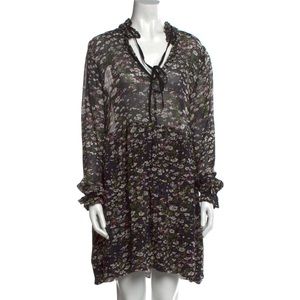 GANNI Black Sheer Flower Print Mini Dress